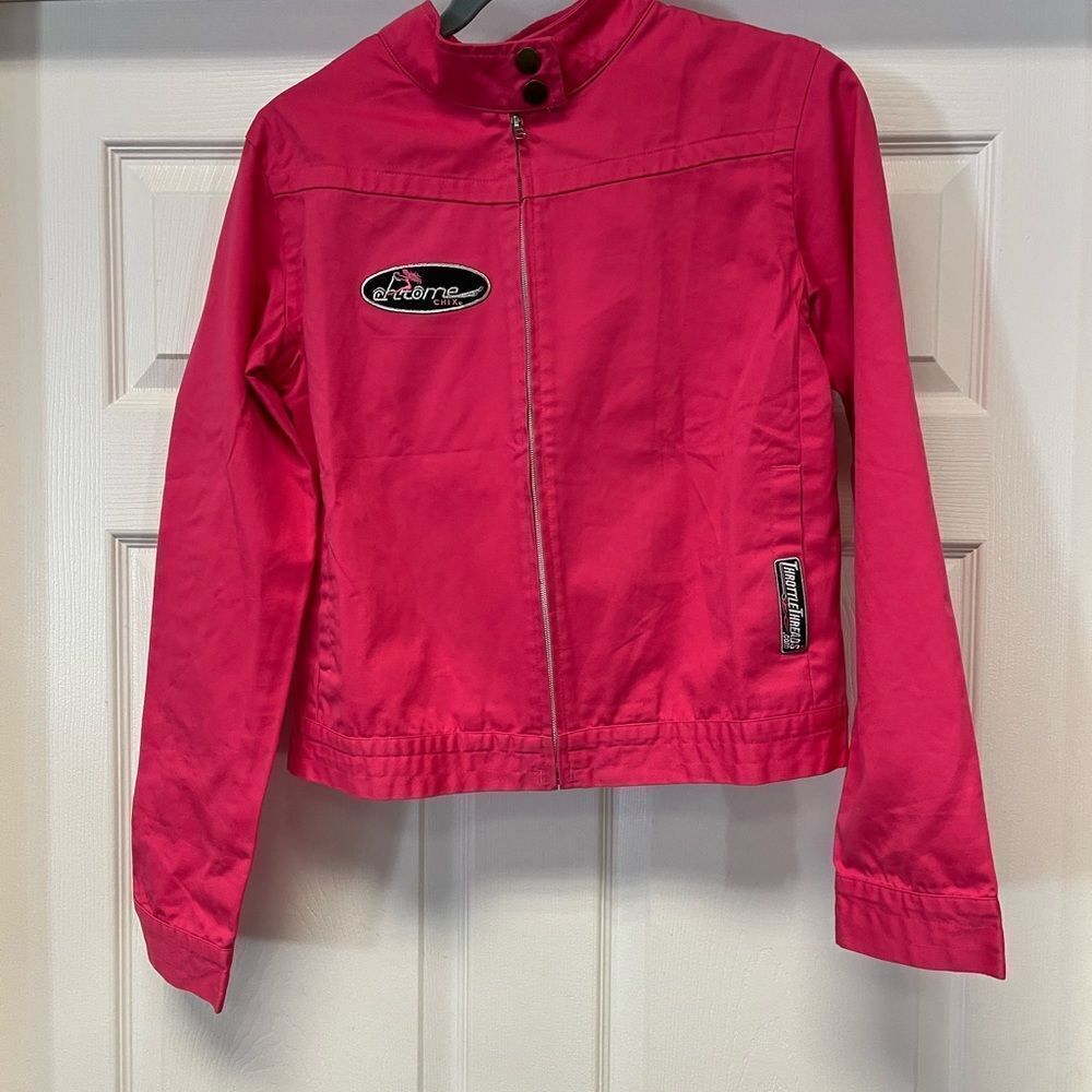 Throttle Threads Pink Chrome Chix Garage Race Jacket sz M